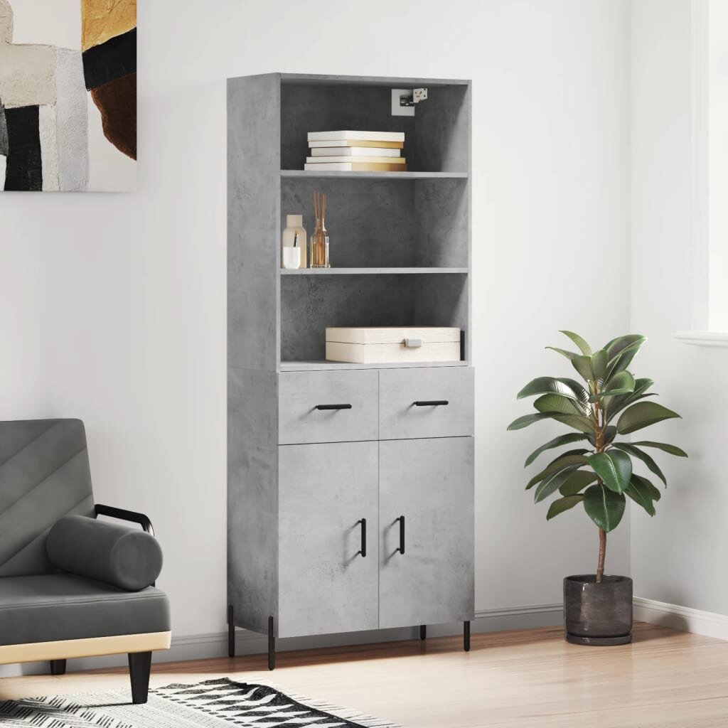 vidaXL Висок шкаф бетонно сив 695x34x180 см инженерно дърво