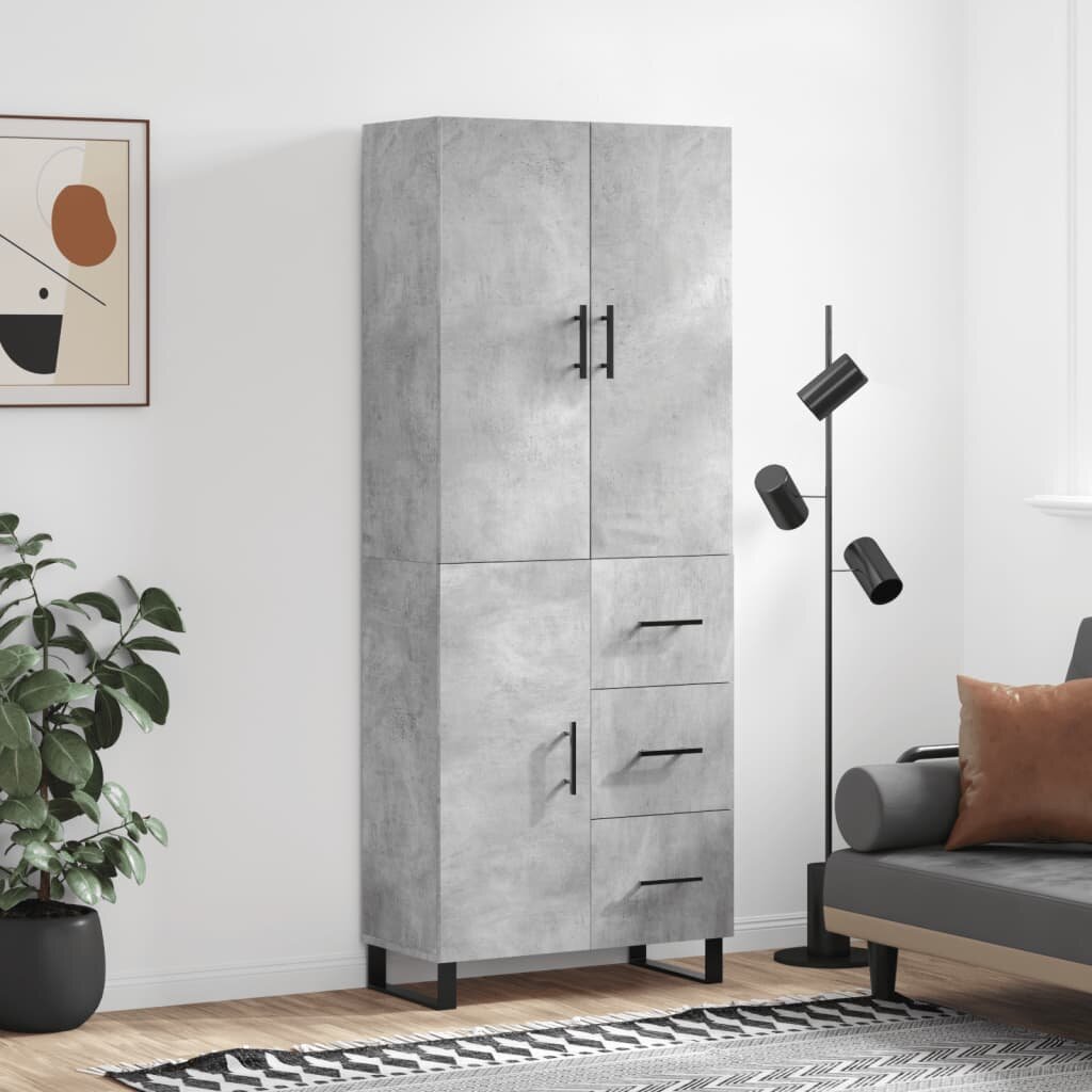 vidaXL Висок шкаф бетонно сив 695x34x180 см инженерно дърво