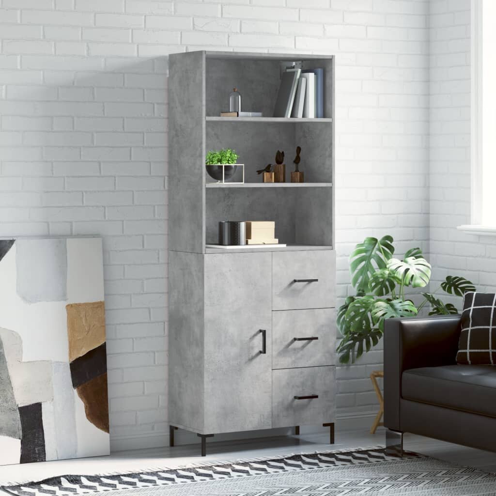 vidaXL Висок шкаф бетонно сив 695x34x180 см инженерно дърво