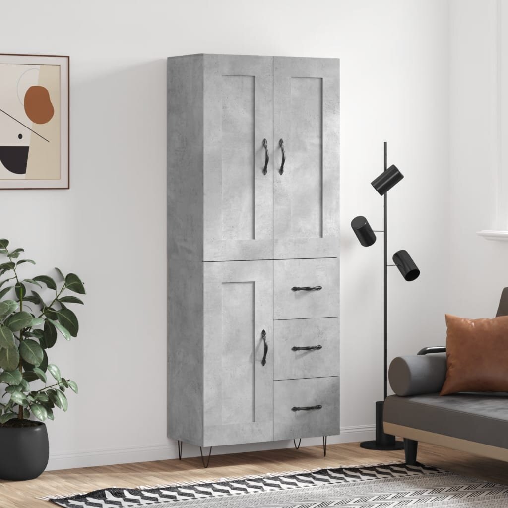 vidaXL Висок шкаф бетонно сив 695x34x180 см инженерно дърво