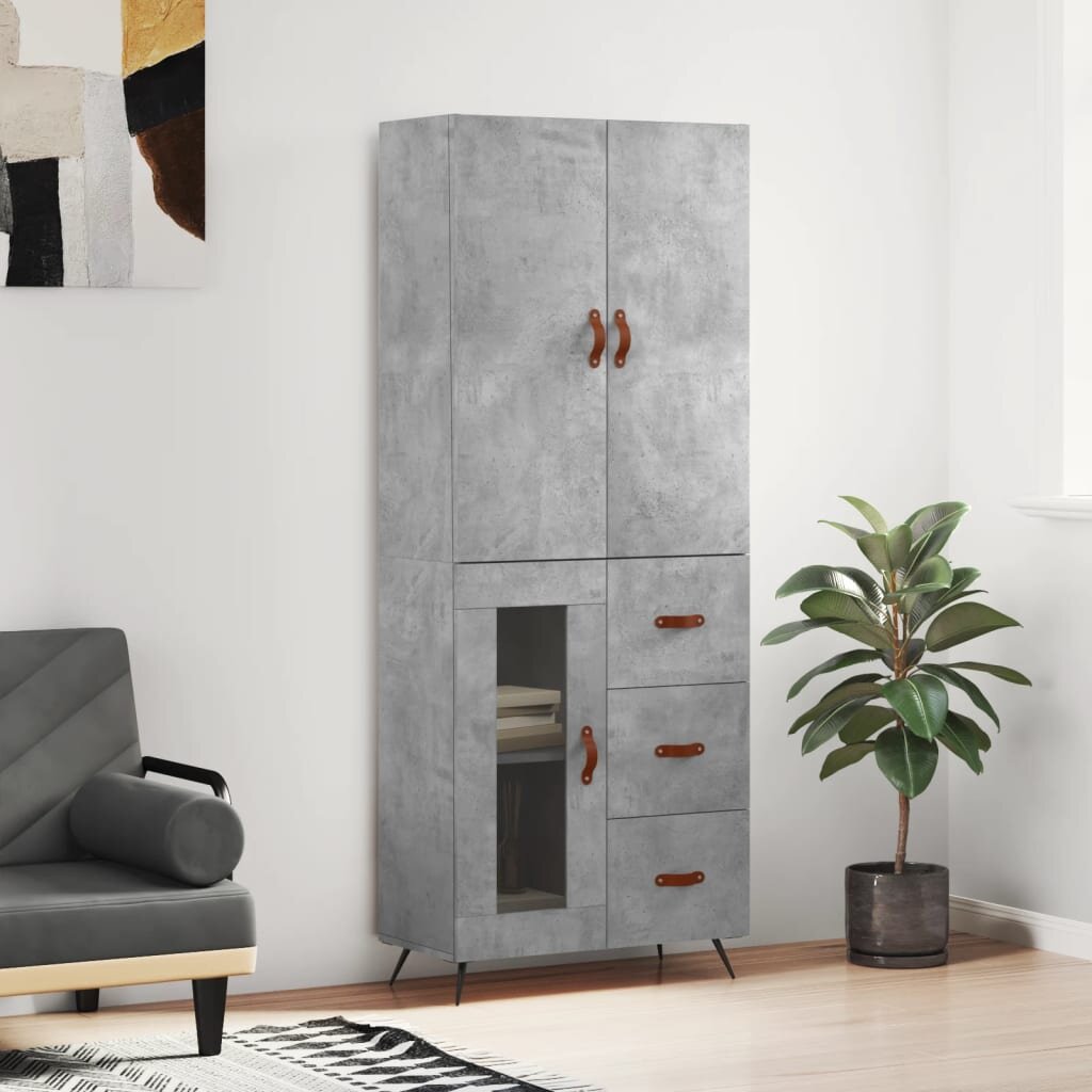 vidaXL Висок шкаф бетонно сив 695x34x180 см инженерно дърво