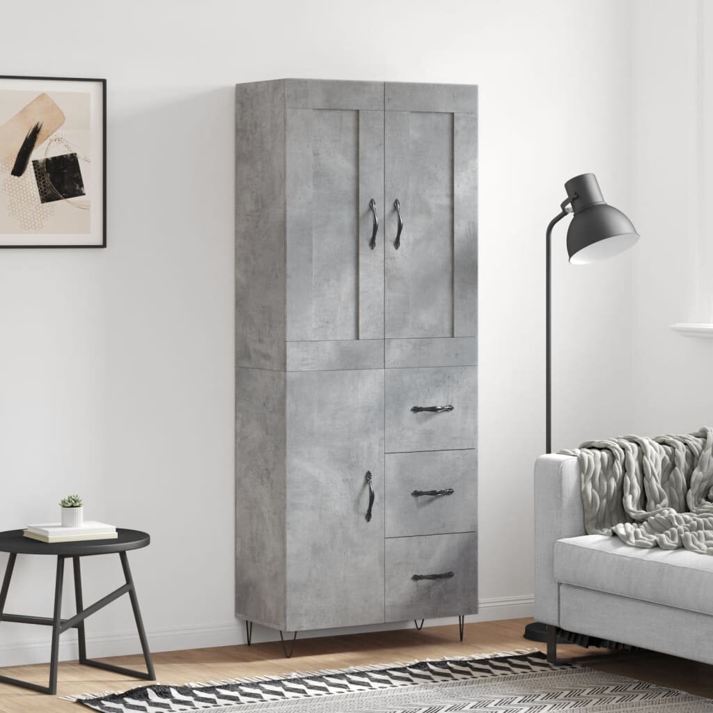 vidaXL Висок шкаф бетонно сив 695x34x180 см инженерно дърво