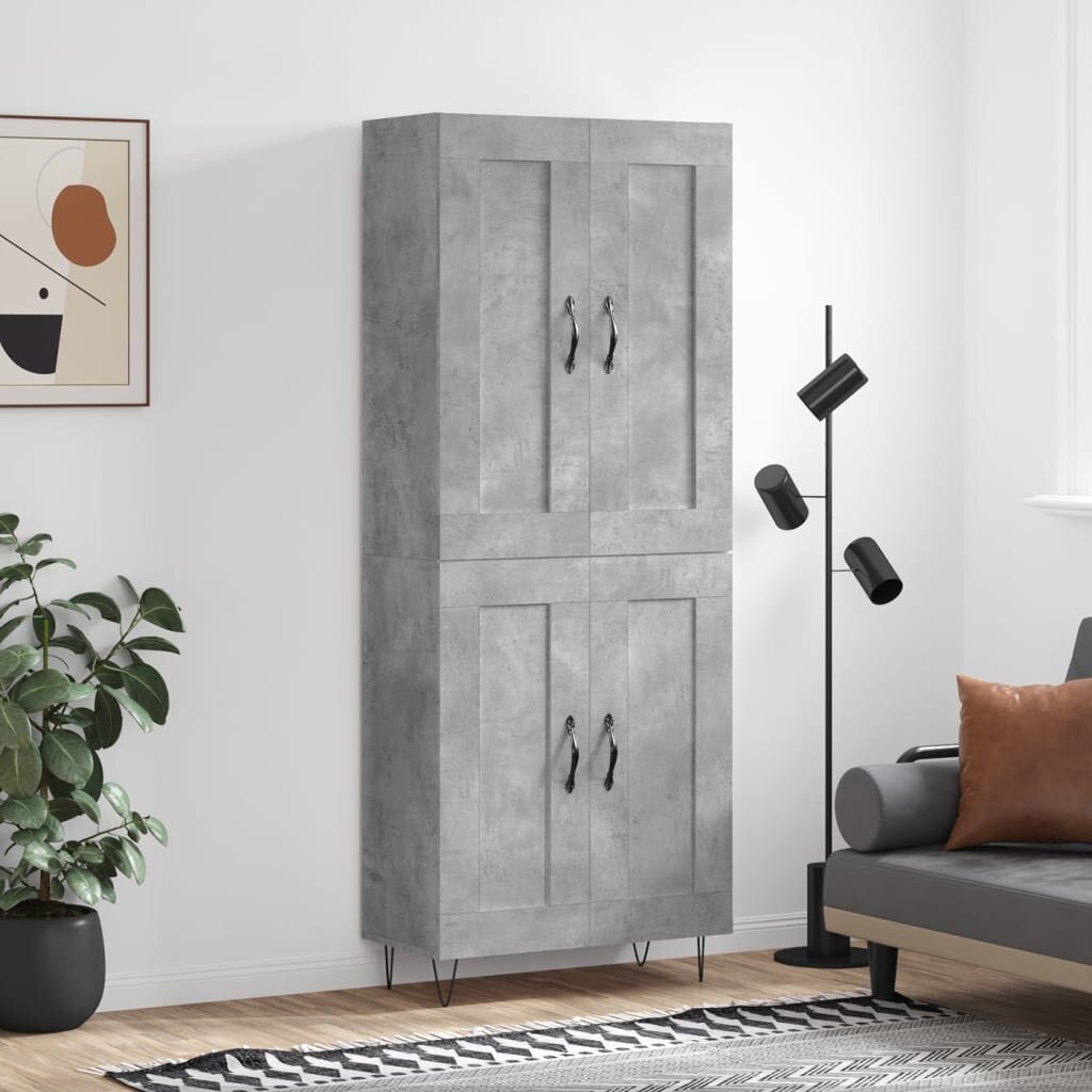 vidaXL Висок шкаф бетонно сив 695x34x180 см инженерно дърво