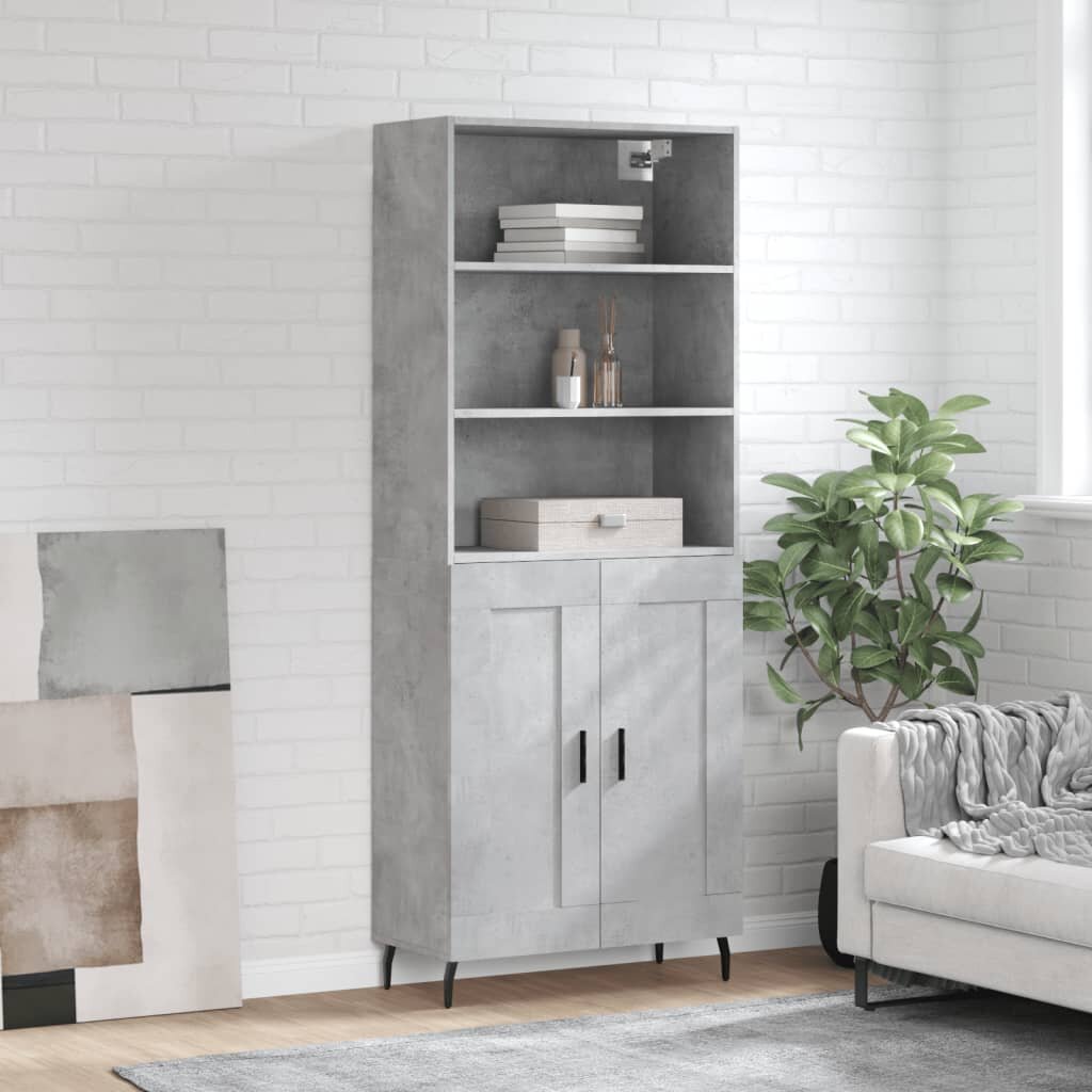 vidaXL Висок шкаф бетонно сив 695x34x180 см инженерно дърво