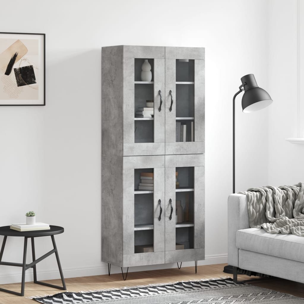 vidaXL Висок шкаф бетонно сив 695x34x180 см инженерно дърво