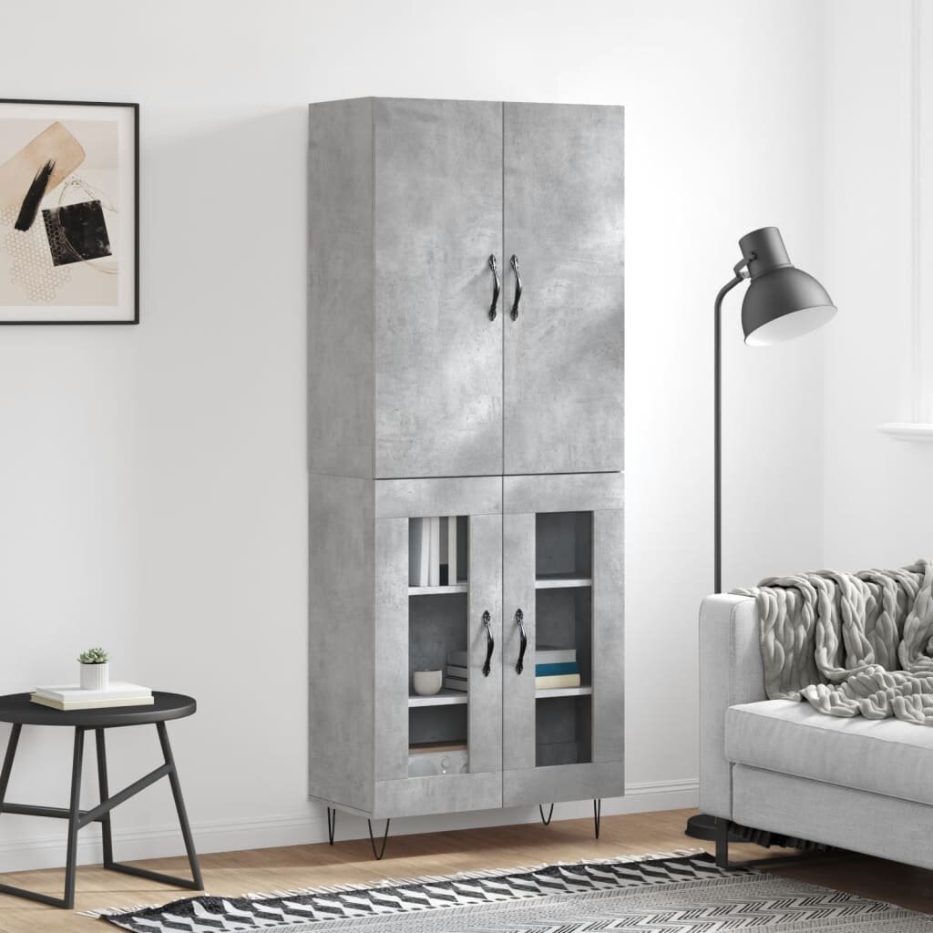 vidaXL Висок шкаф бетонно сив 695x34x180 см инженерно дърво