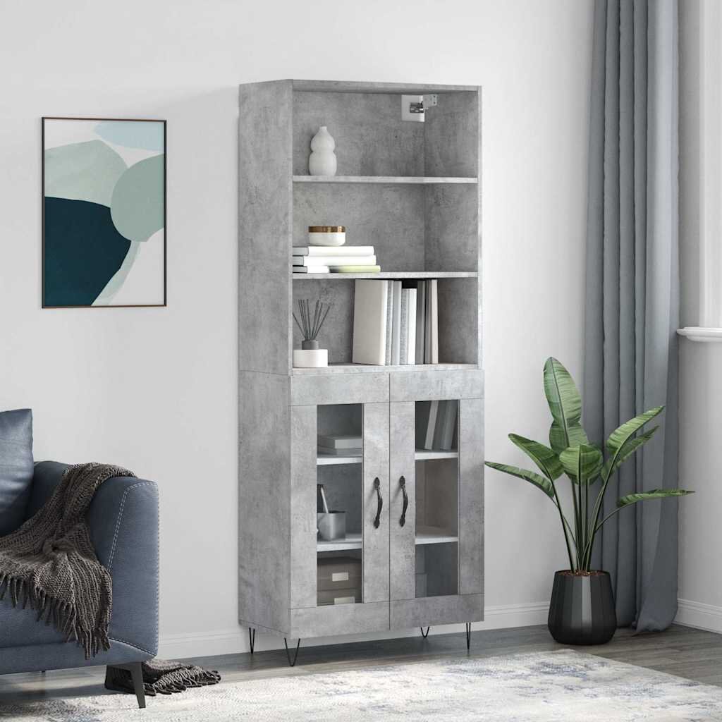 vidaXL Висок шкаф бетонно сив 695x34x180 см инженерно дърво
