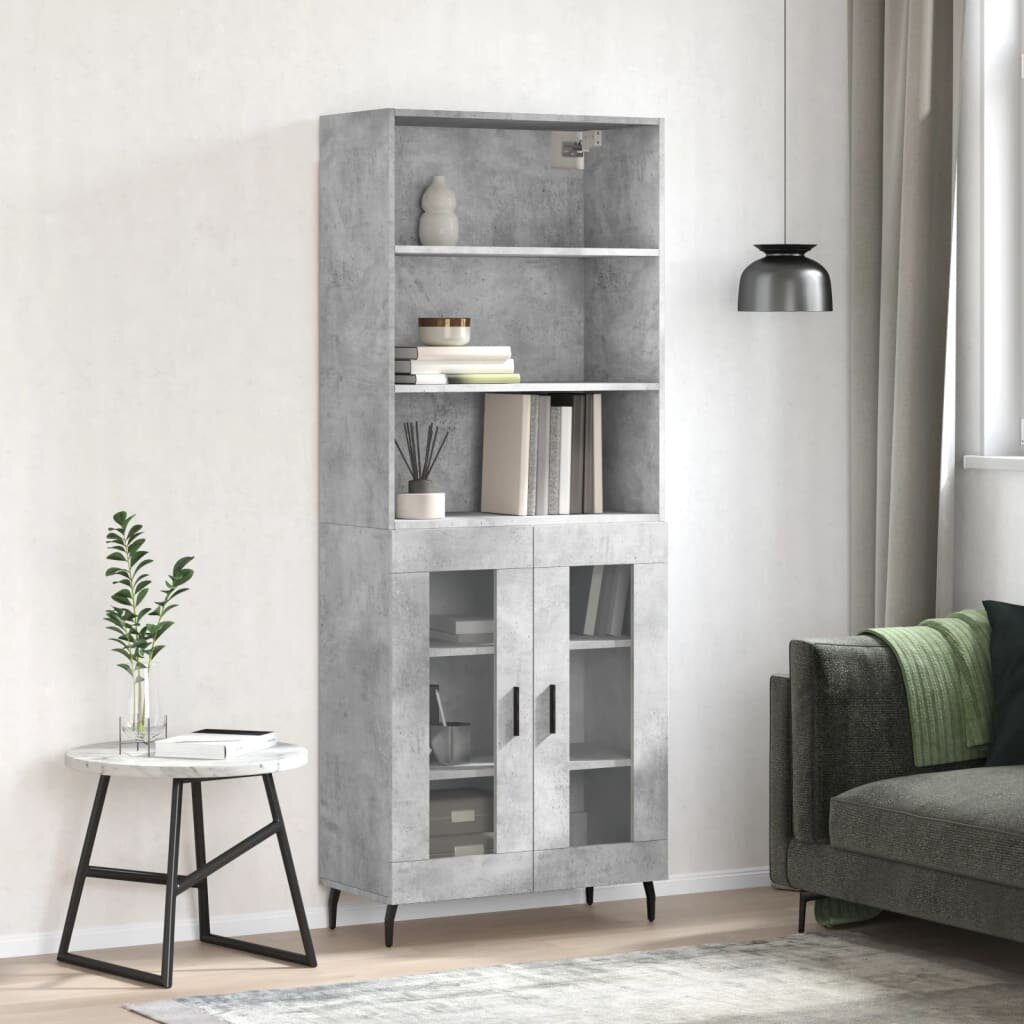 vidaXL Висок шкаф бетонно сив 695x34x180 см инженерно дърво