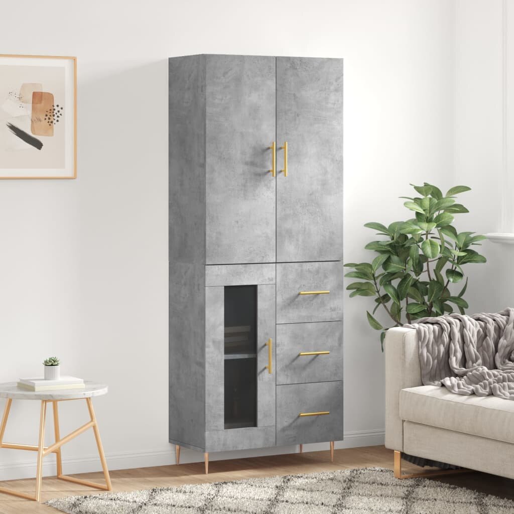 vidaXL Висок шкаф бетонно сив 695x34x180 см инженерно дърво