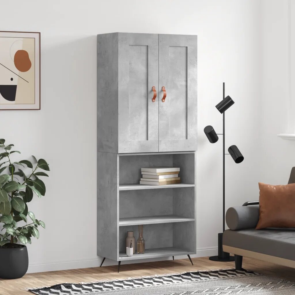 vidaXL Висок шкаф бетонно сив 695x34x180 см инженерно дърво
