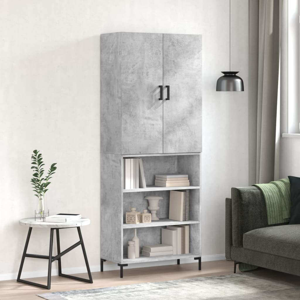 vidaXL Висок шкаф бетонно сив 695x34x180 см инженерно дърво