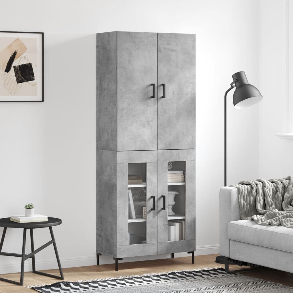 vidaXL Висок шкаф бетонно сив 695x34x180 см инженерно дърво