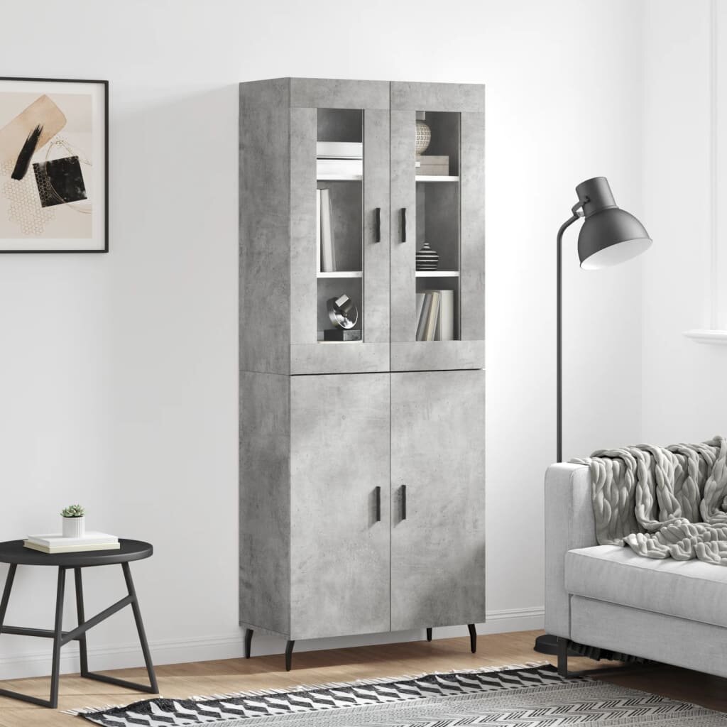 vidaXL Висок шкаф бетонно сив 695x34x180 см инженерно дърво