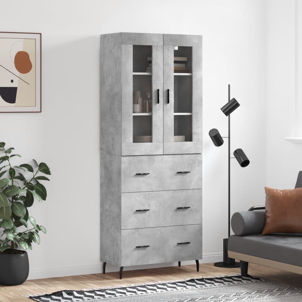 vidaXL Висок шкаф бетонно сив 695x34x180 см инженерно дърво