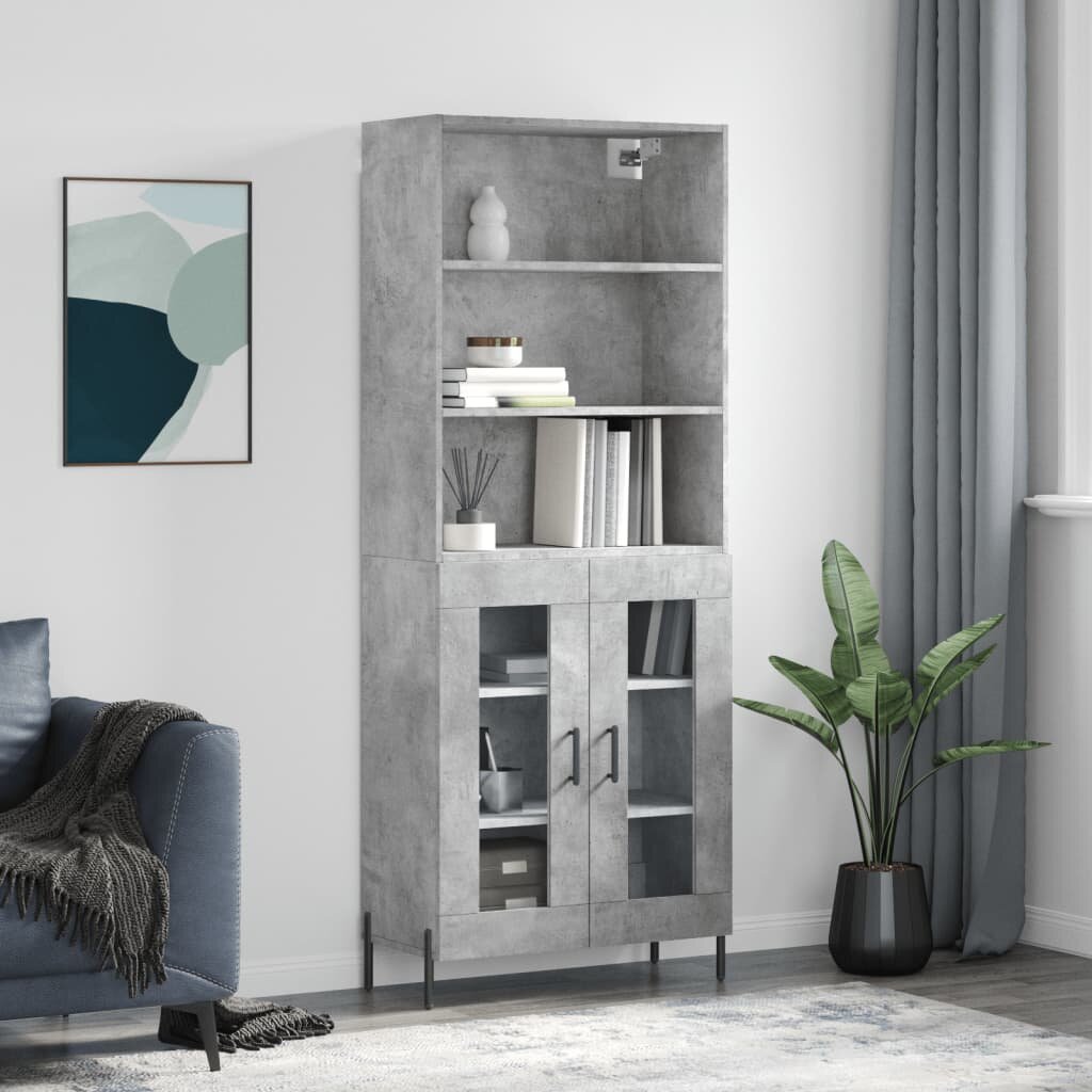 vidaXL Висок шкаф бетонно сив 695x34x180 см инженерно дърво