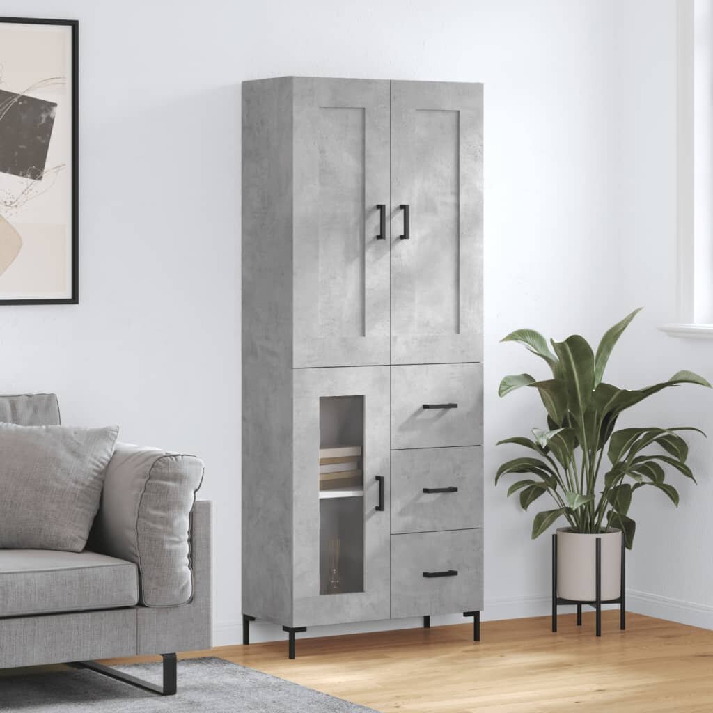 vidaXL Висок шкаф бетонно сив 695x34x180 см инженерно дърво