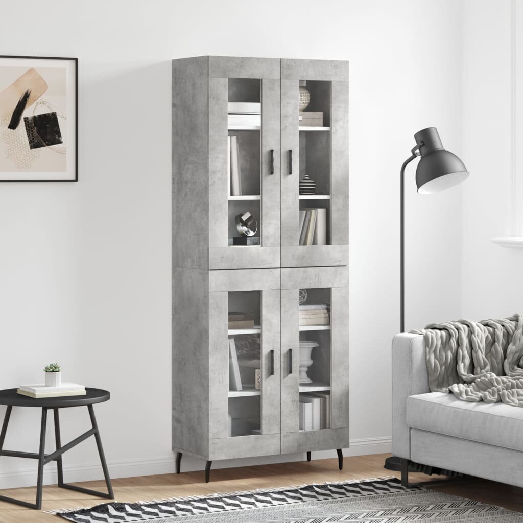 vidaXL Висок шкаф бетонно сив 695x34x180 см инженерно дърво