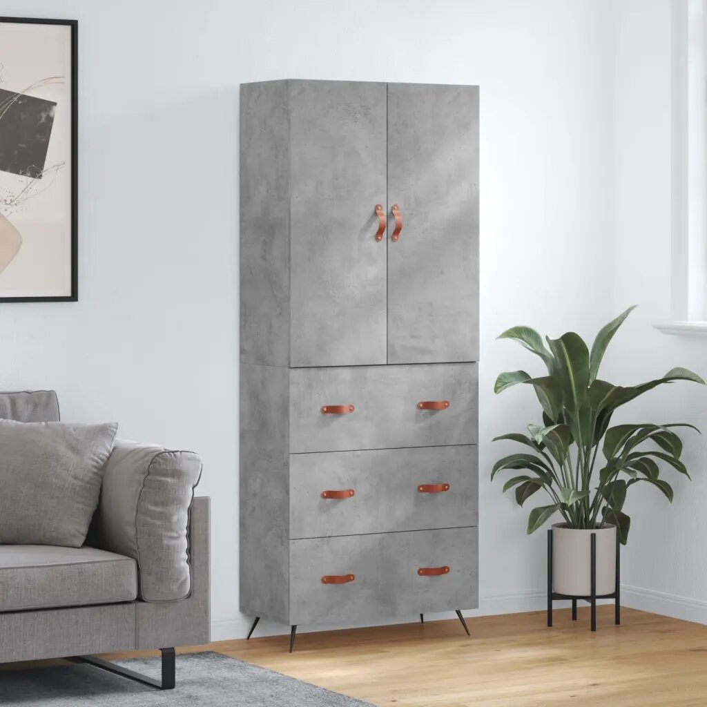 vidaXL Висок шкаф бетонно сив 695x34x180 см инженерно дърво