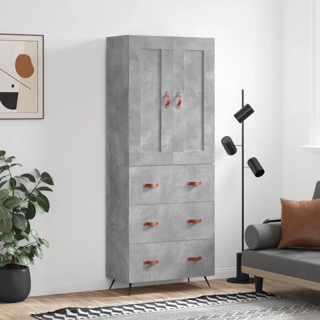 vidaXL Висок шкаф бетонно сив 695x34x180 см инженерно дърво