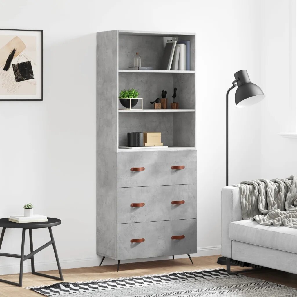 vidaXL Висок шкаф бетонно сив 695x34x180 см инженерно дърво
