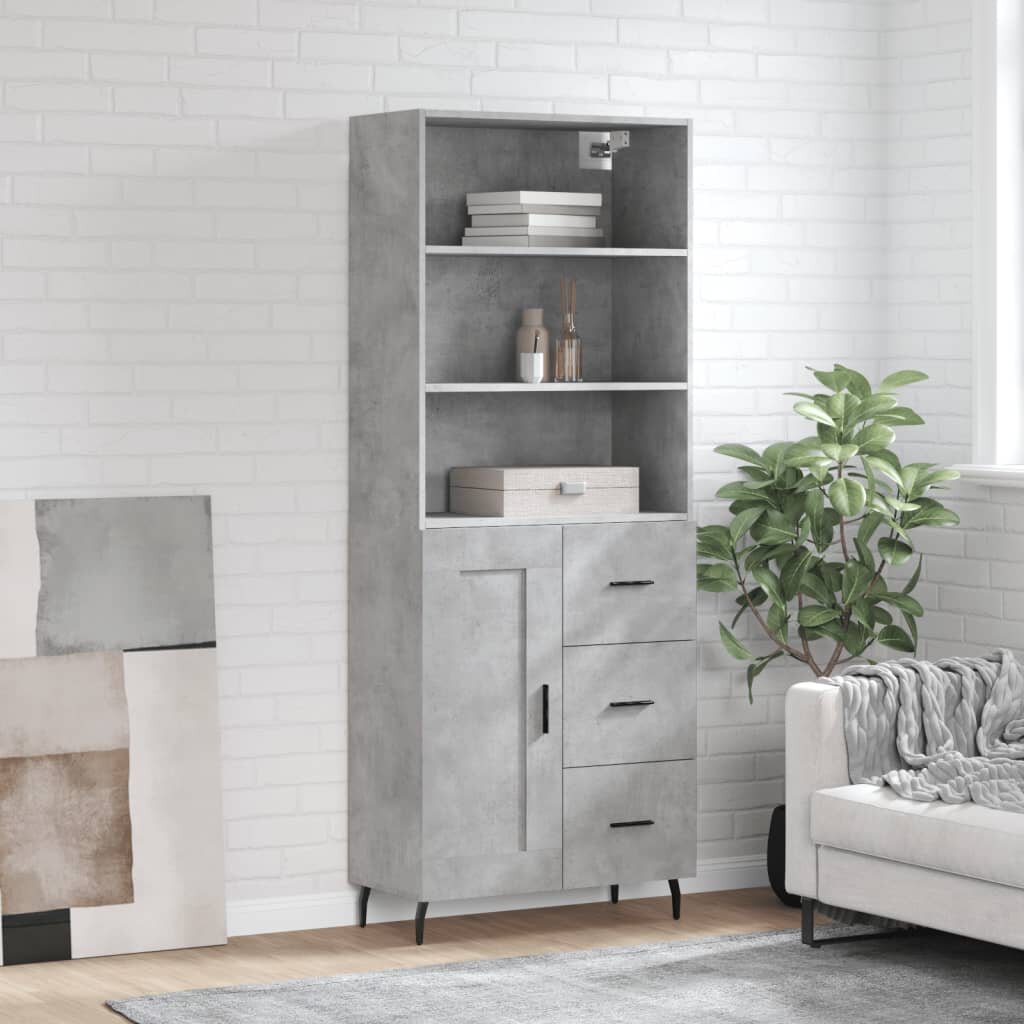 vidaXL Висок шкаф бетонно сив 695x34x180 см инженерно дърво