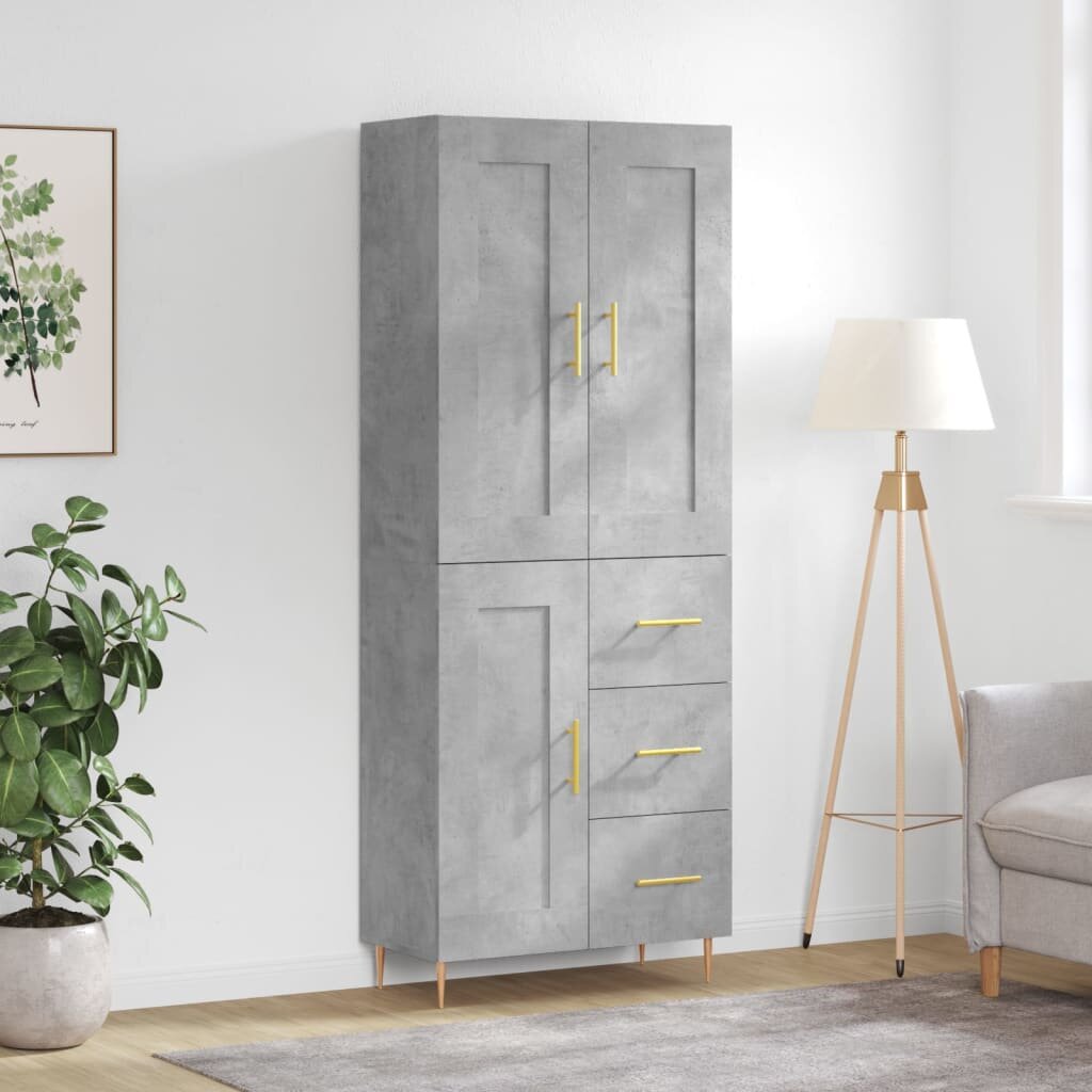 vidaXL Висок шкаф бетонно сив 695x34x180 см инженерно дърво