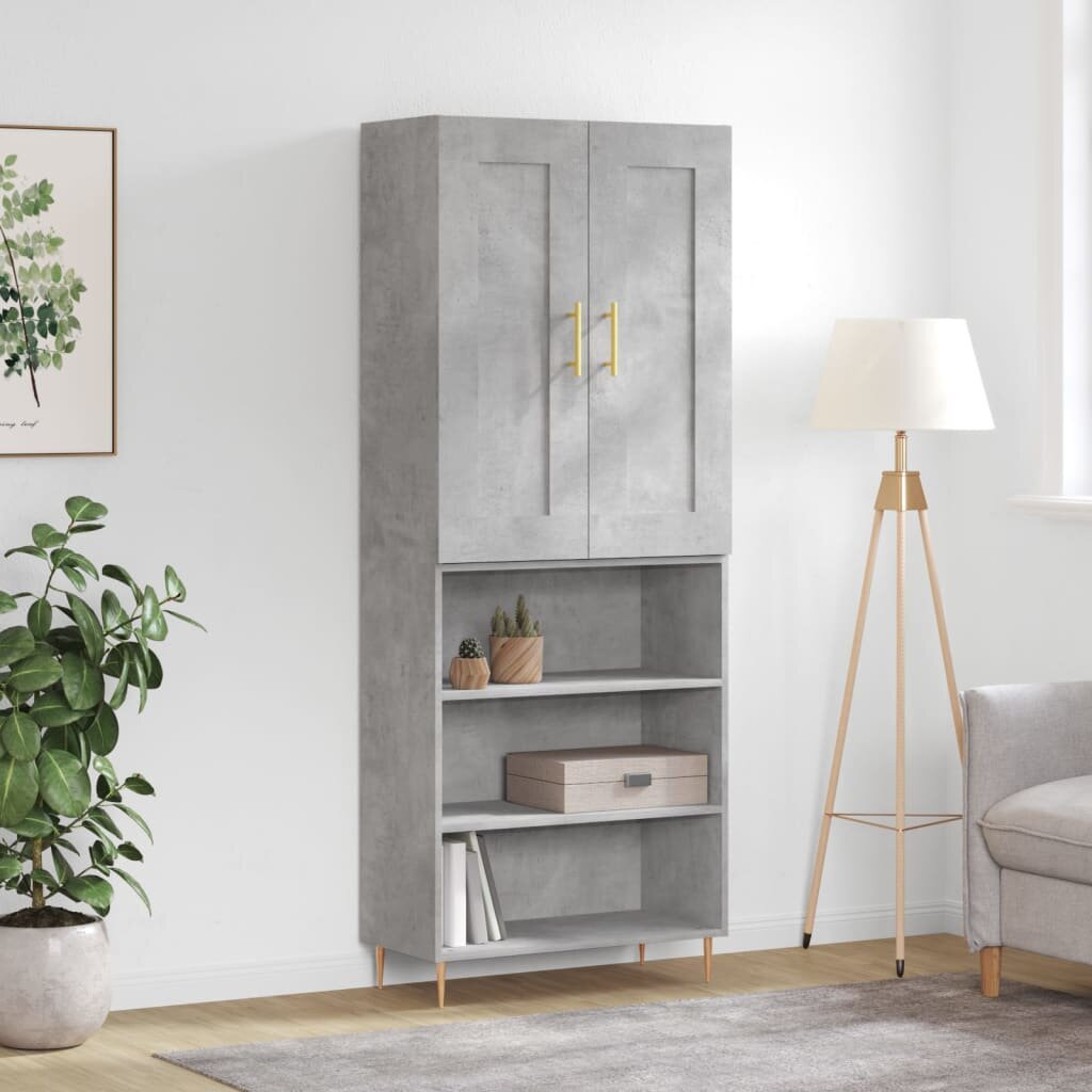 vidaXL Висок шкаф бетонно сив 695x34x180 см инженерно дърво