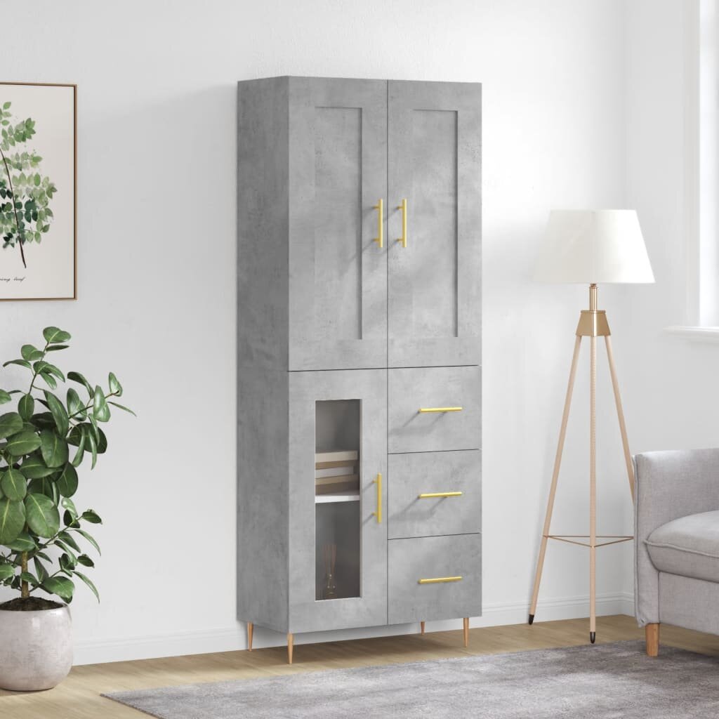 vidaXL Висок шкаф бетонно сив 695x34x180 см инженерно дърво