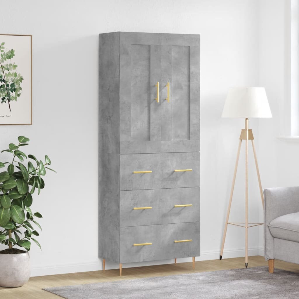 vidaXL Висок шкаф бетонно сив 695x34x180 см инженерно дърво