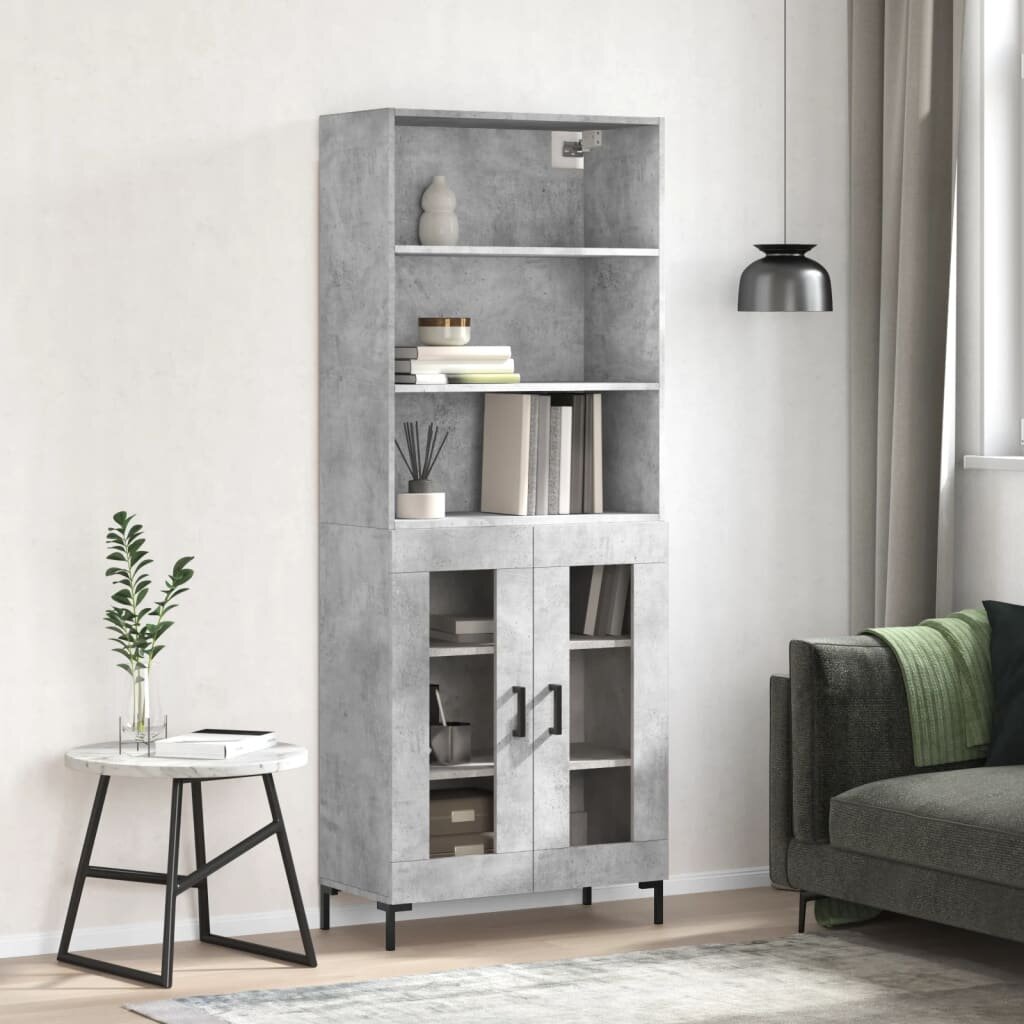 vidaXL Висок шкаф бетонно сив 695x34x180 см инженерно дърво