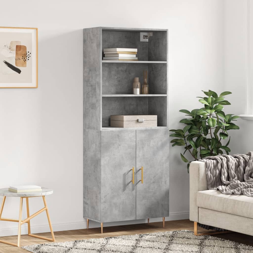 vidaXL Висок шкаф бетонно сив 695x34x180 см инженерно дърво