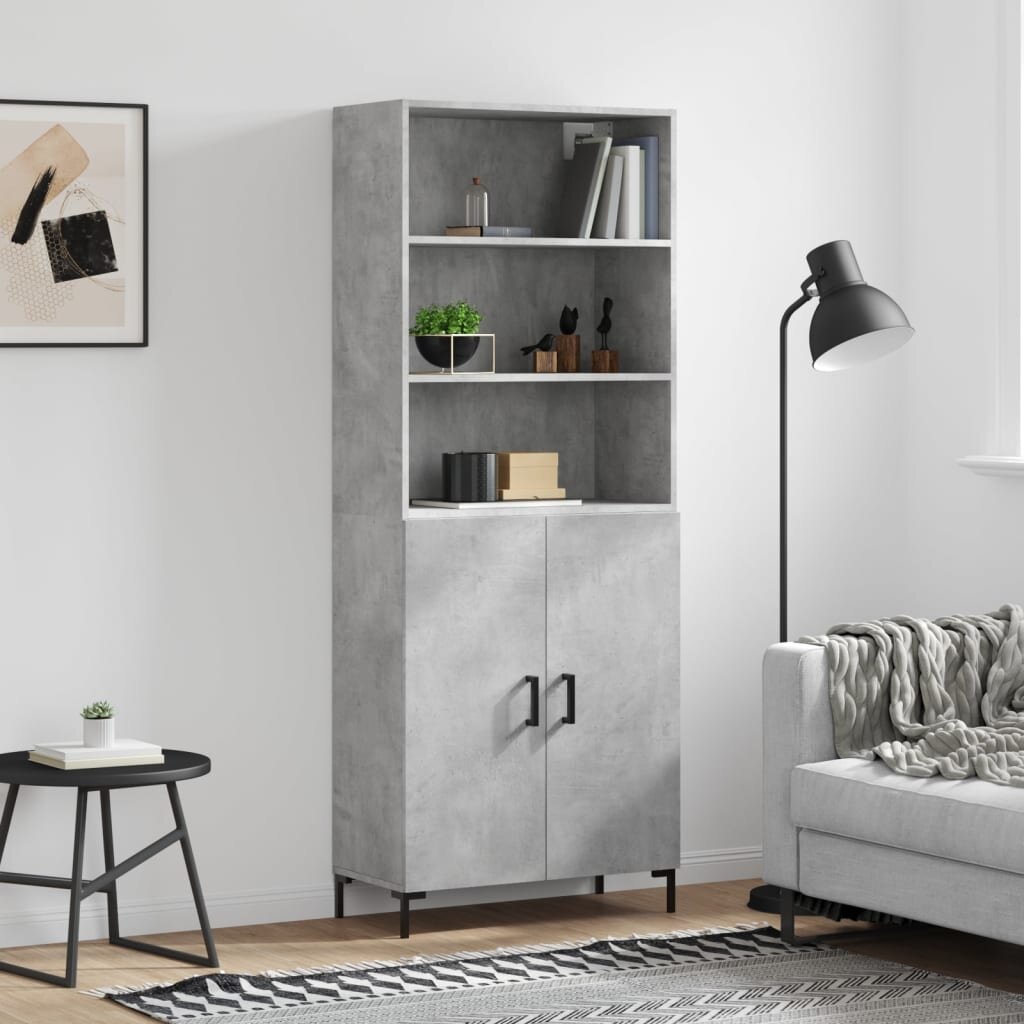 vidaXL Висок шкаф бетонно сив 695x34x180 см инженерно дърво