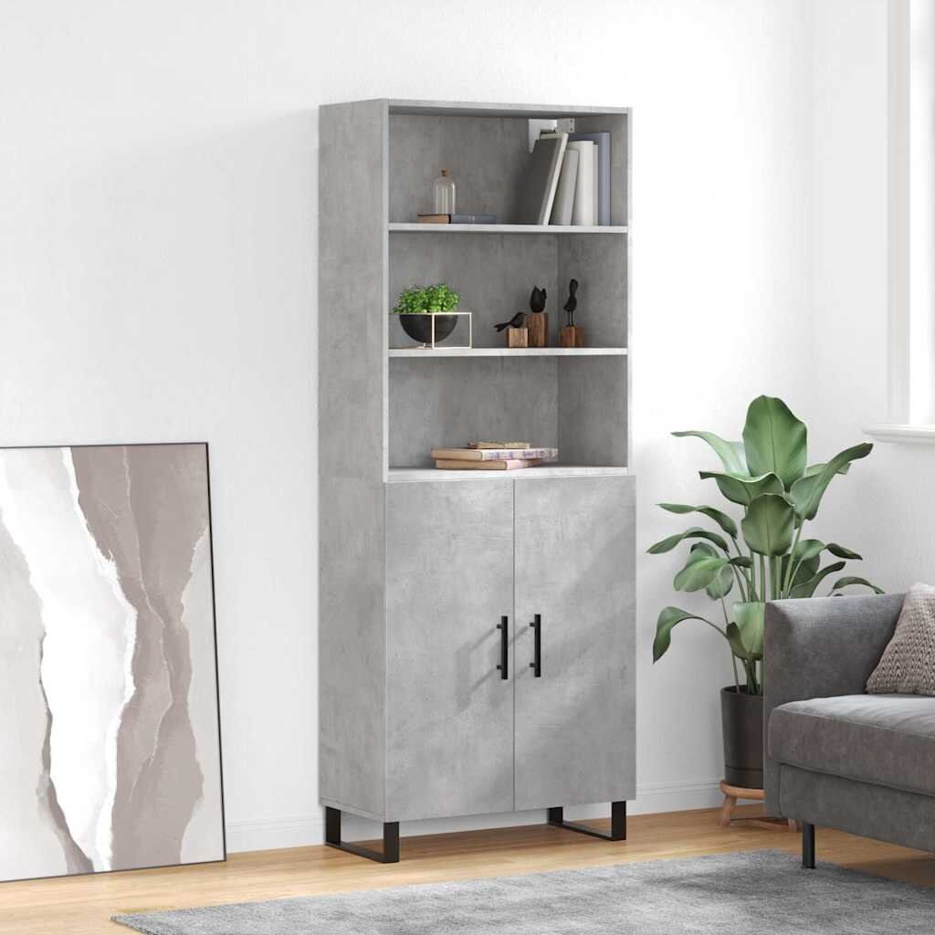 vidaXL Висок шкаф бетонно сив 695x34x180 см инженерно дърво