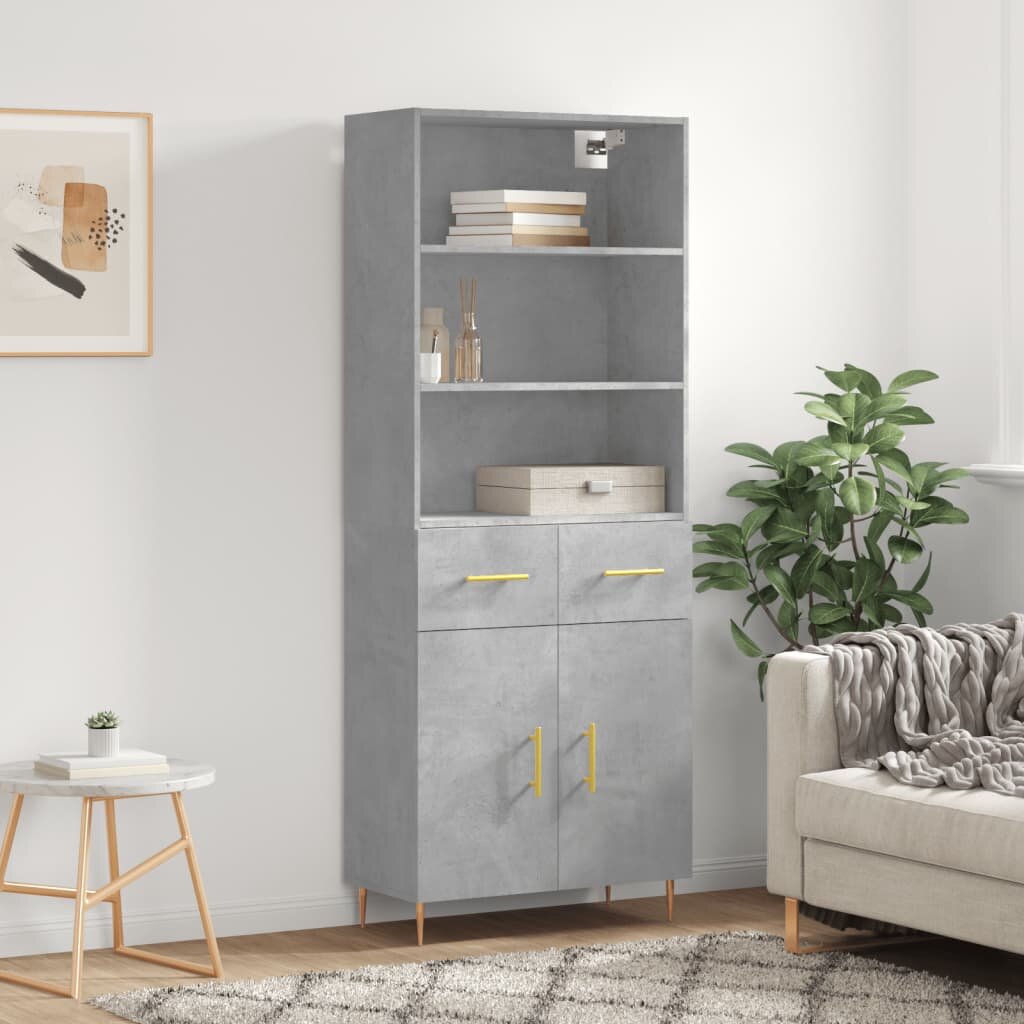 vidaXL Висок шкаф бетонно сив 695x34x180 см инженерно дърво