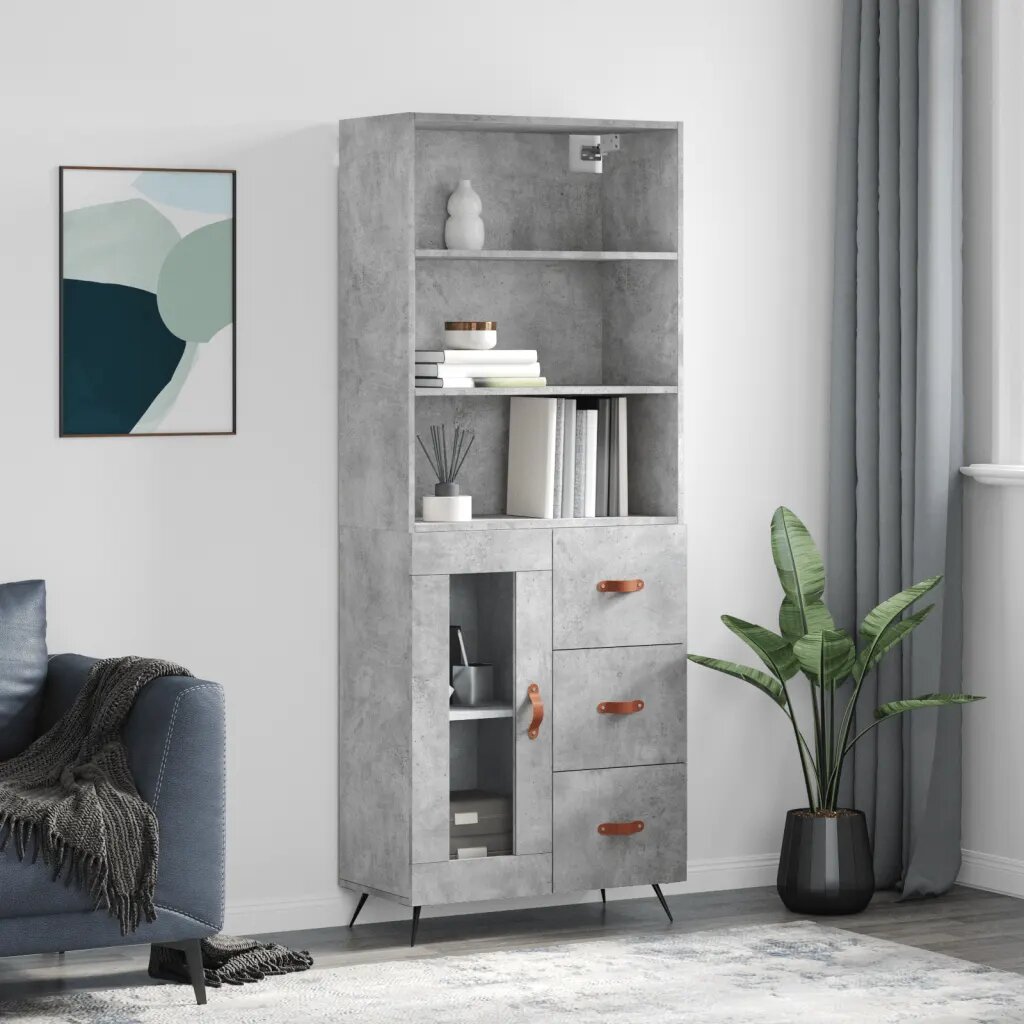 vidaXL Висок шкаф бетонно сив 695x34x180 см инженерно дърво