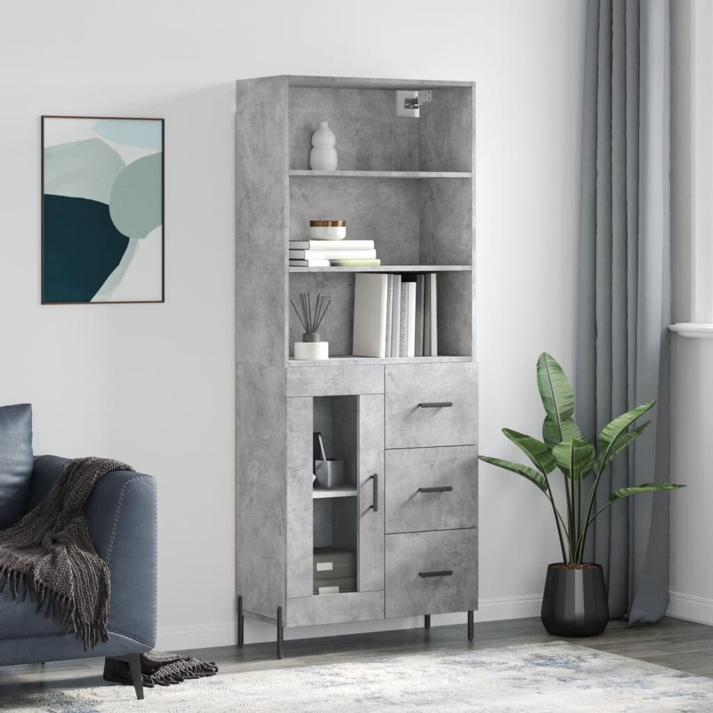 vidaXL Висок шкаф бетонно сив 695x34x180 см инженерно дърво