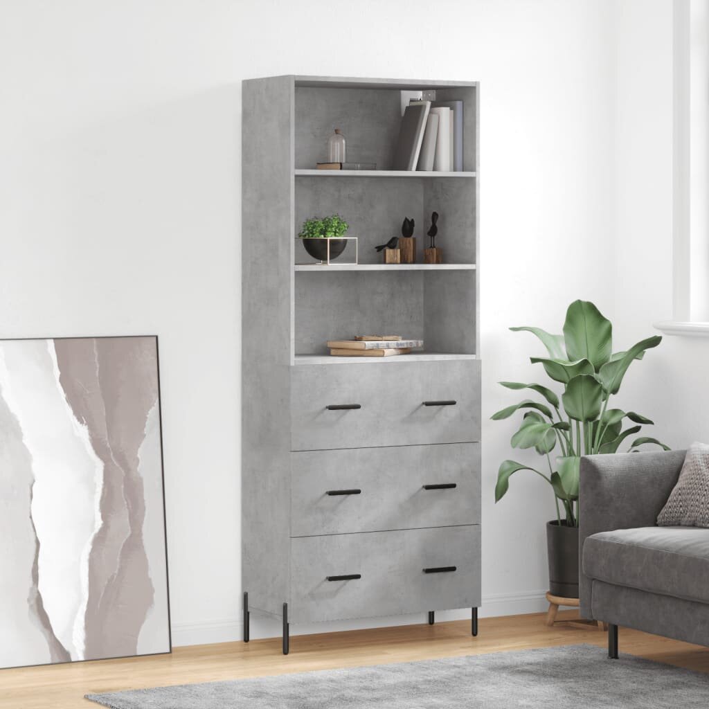 vidaXL Висок шкаф бетонно сив 695x34x180 см инженерно дърво