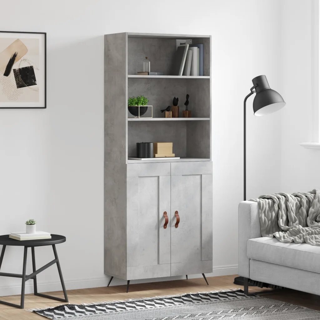 vidaXL Висок шкаф бетонно сив 695x34x180 см инженерно дърво