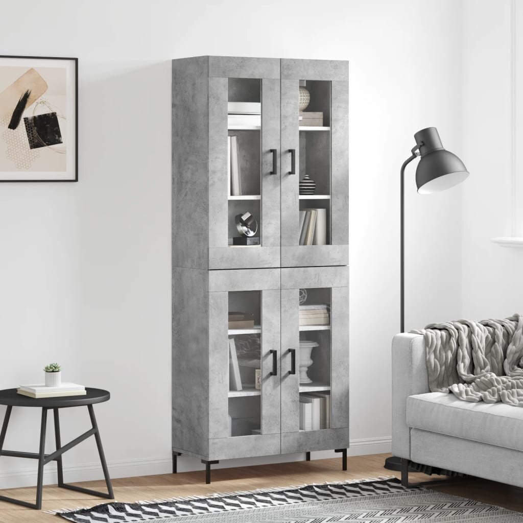 vidaXL Висок шкаф бетонно сив 695x34x180 см инженерно дърво