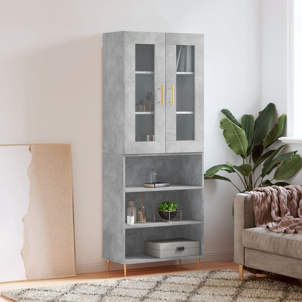 vidaXL Висок шкаф бетонно сив 695x34x180 см инженерно дърво