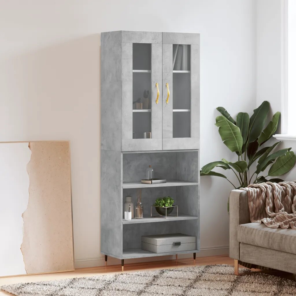 vidaXL Висок шкаф бетонно сив 695x34x180 см инженерно дърво