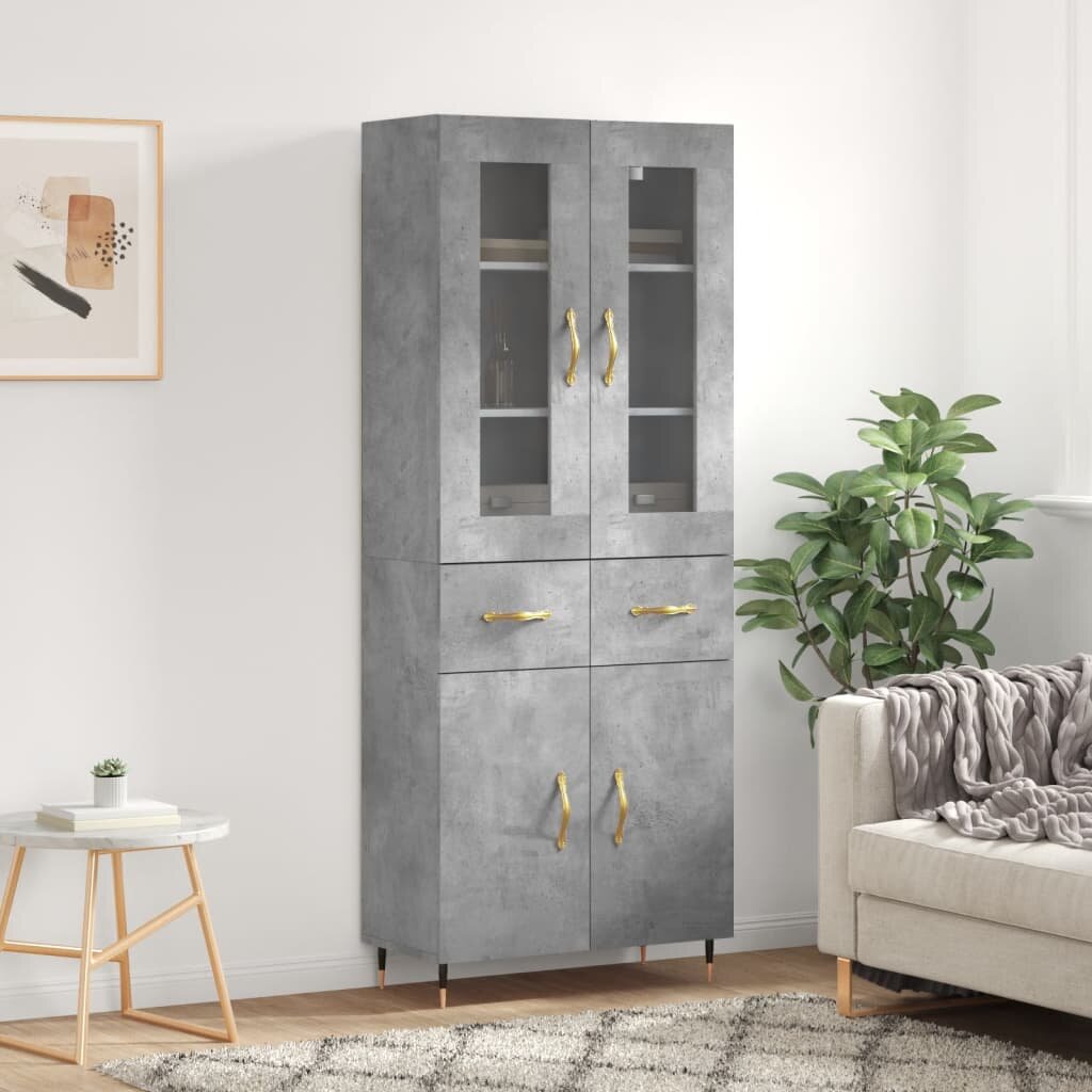 vidaXL Висок шкаф бетонно сив 695x34x180 см инженерно дърво