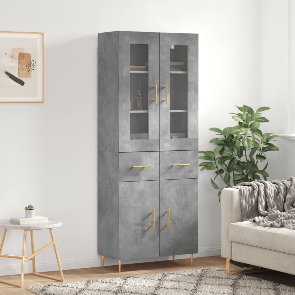 vidaXL Висок шкаф бетонно сив 695x34x180 см инженерно дърво