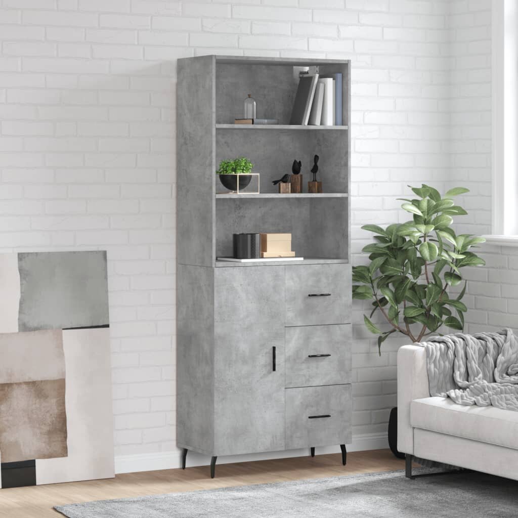 vidaXL Висок шкаф бетонно сив 695x34x180 см инженерно дърво