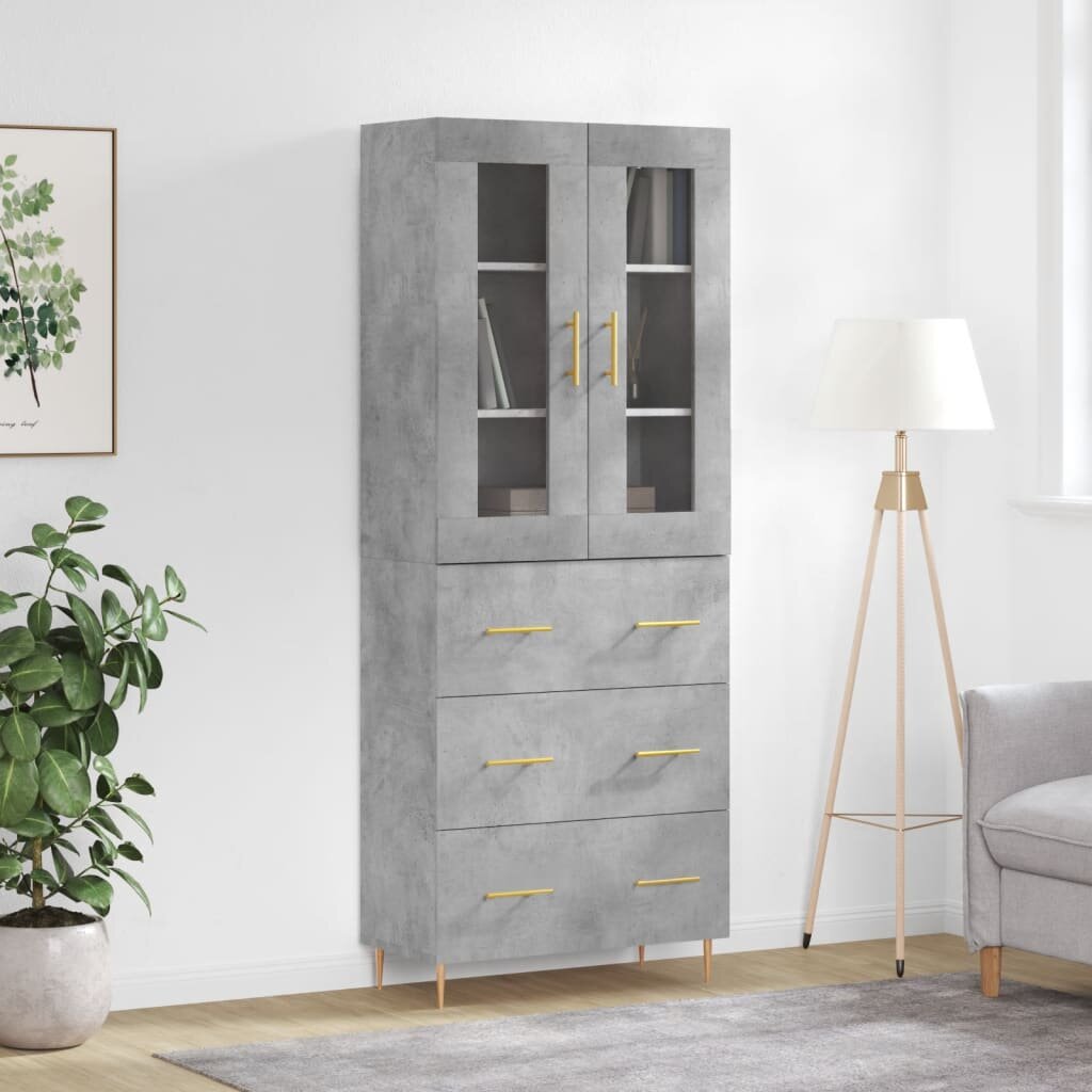 vidaXL Висок шкаф бетонно сив 695x34x180 см инженерно дърво