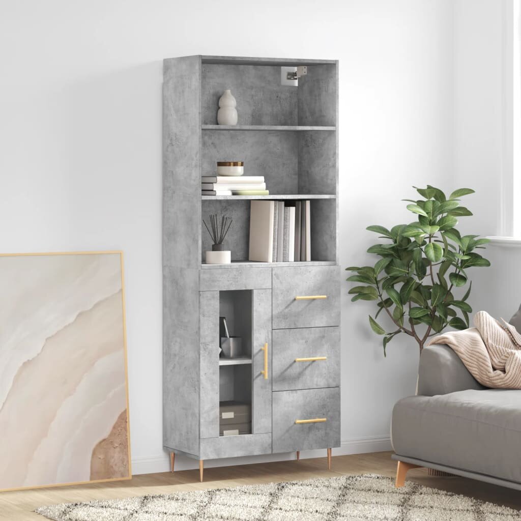vidaXL Висок шкаф бетонно сив 695x34x180 см инженерно дърво