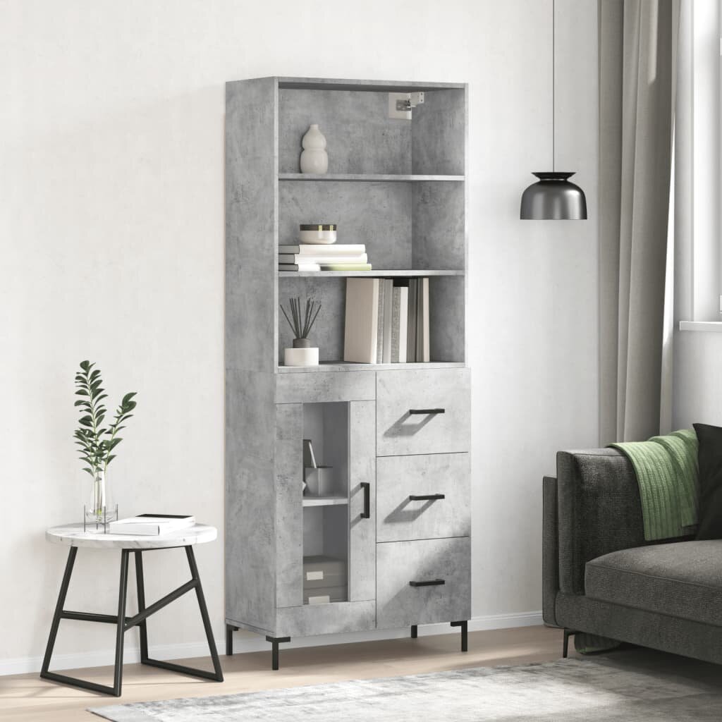 vidaXL Висок шкаф бетонно сив 695x34x180 см инженерно дърво