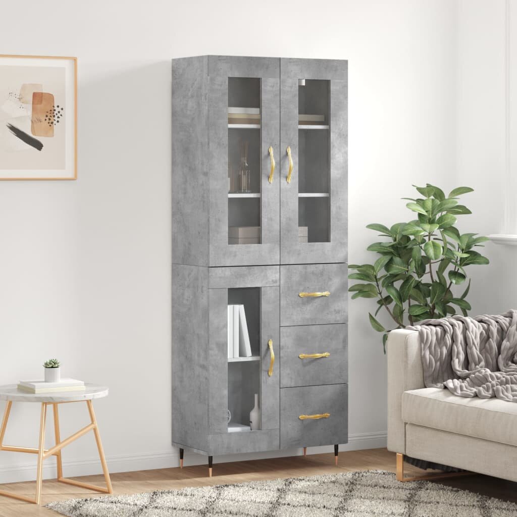 vidaXL Висок шкаф бетонно сив 695x34x180 см инженерно дърво