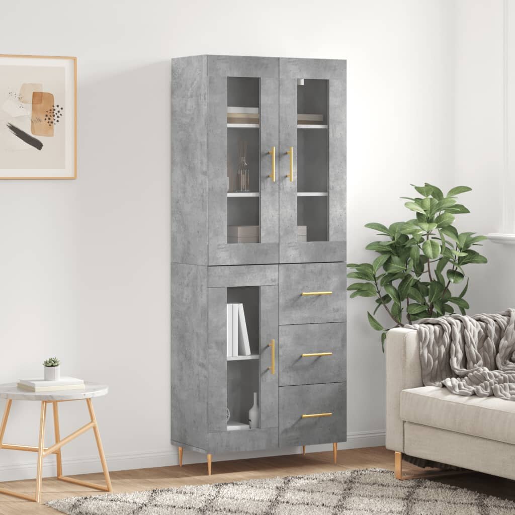 vidaXL Висок шкаф бетонно сив 695x34x180 см инженерно дърво