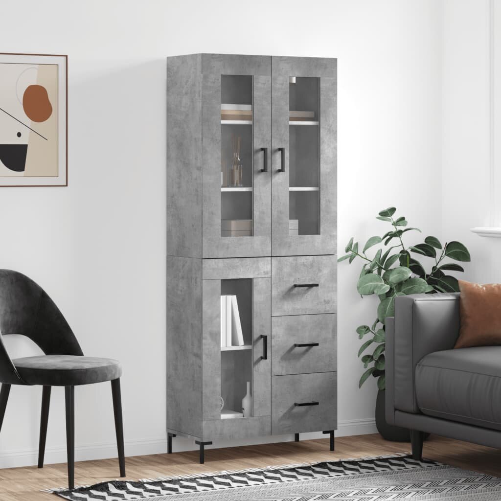 vidaXL Висок шкаф бетонно сив 695x34x180 см инженерно дърво